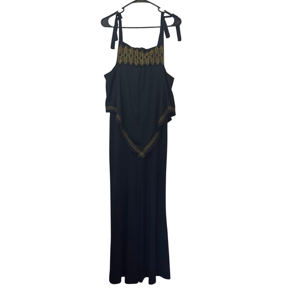 Vintage 70s Jody of‎ California Women's Palazzo Jumpsuit Size S Black Gold Glam